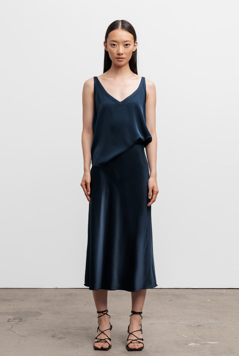 Hana silk satin skirt midnight blue