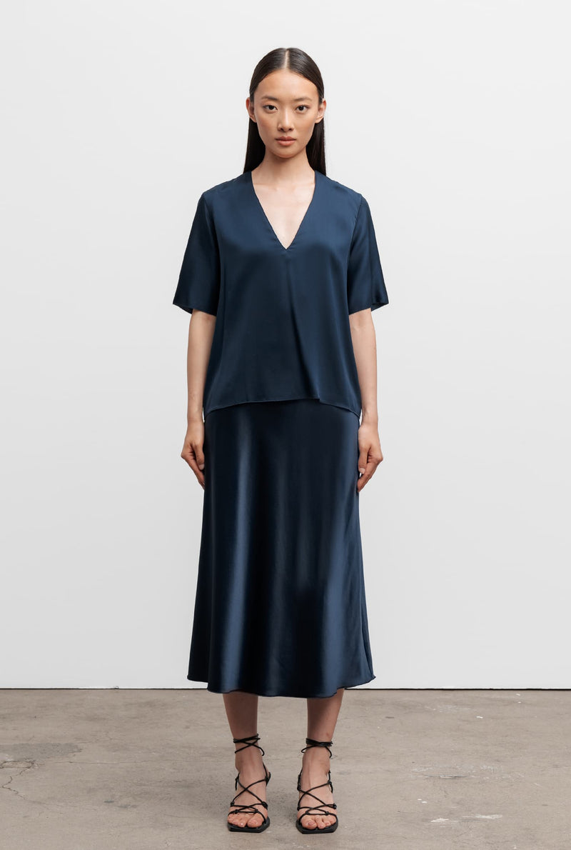 Hana silk satin skirt midnight blue