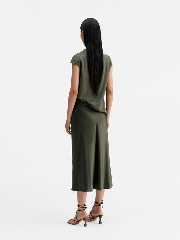 Hana satin silk skirt olive green