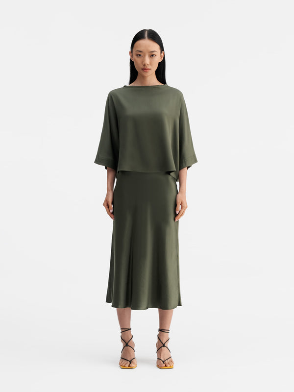 Hana satin silk skirt olive green