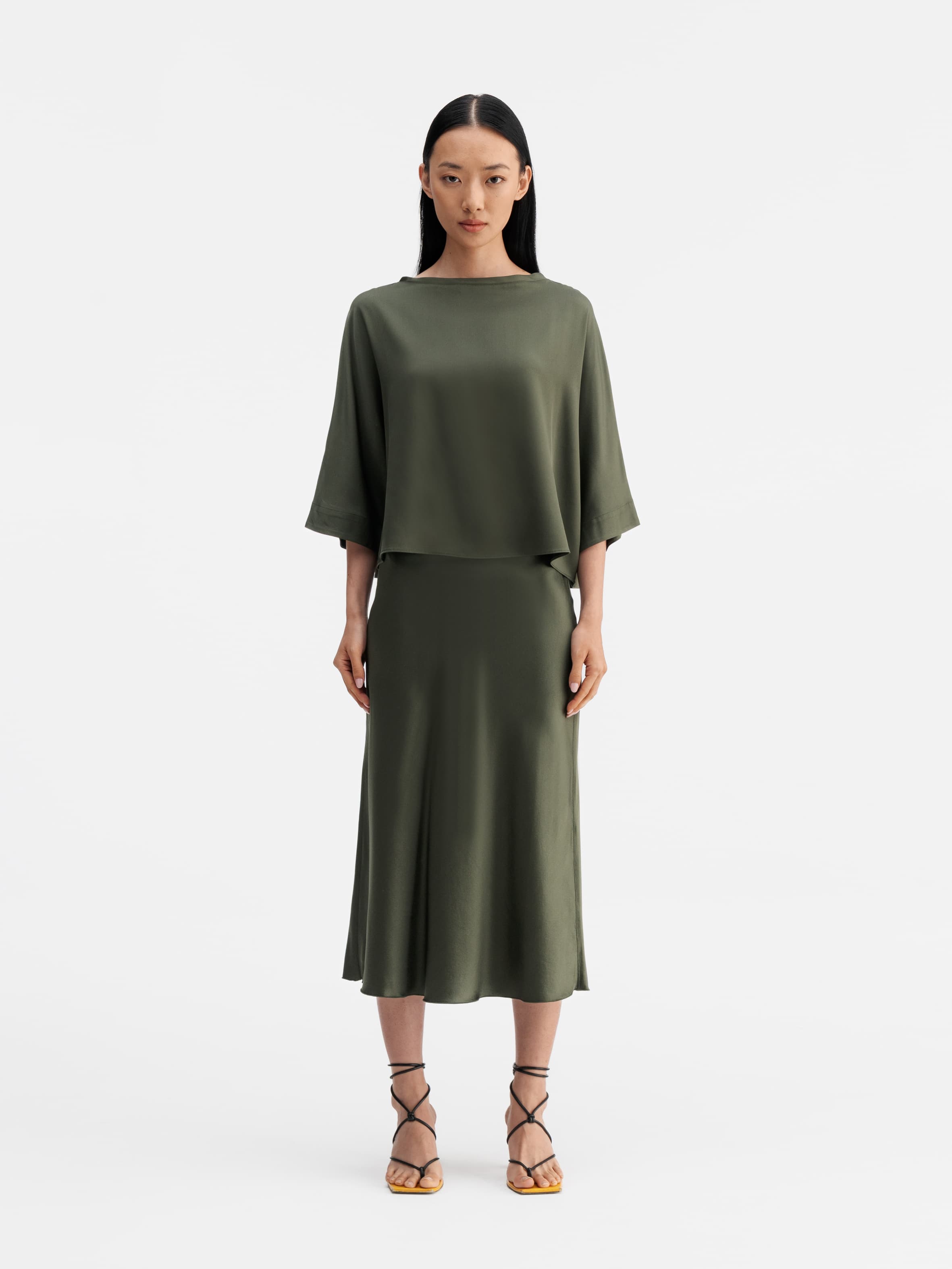 Hana satin silk skirt olive green