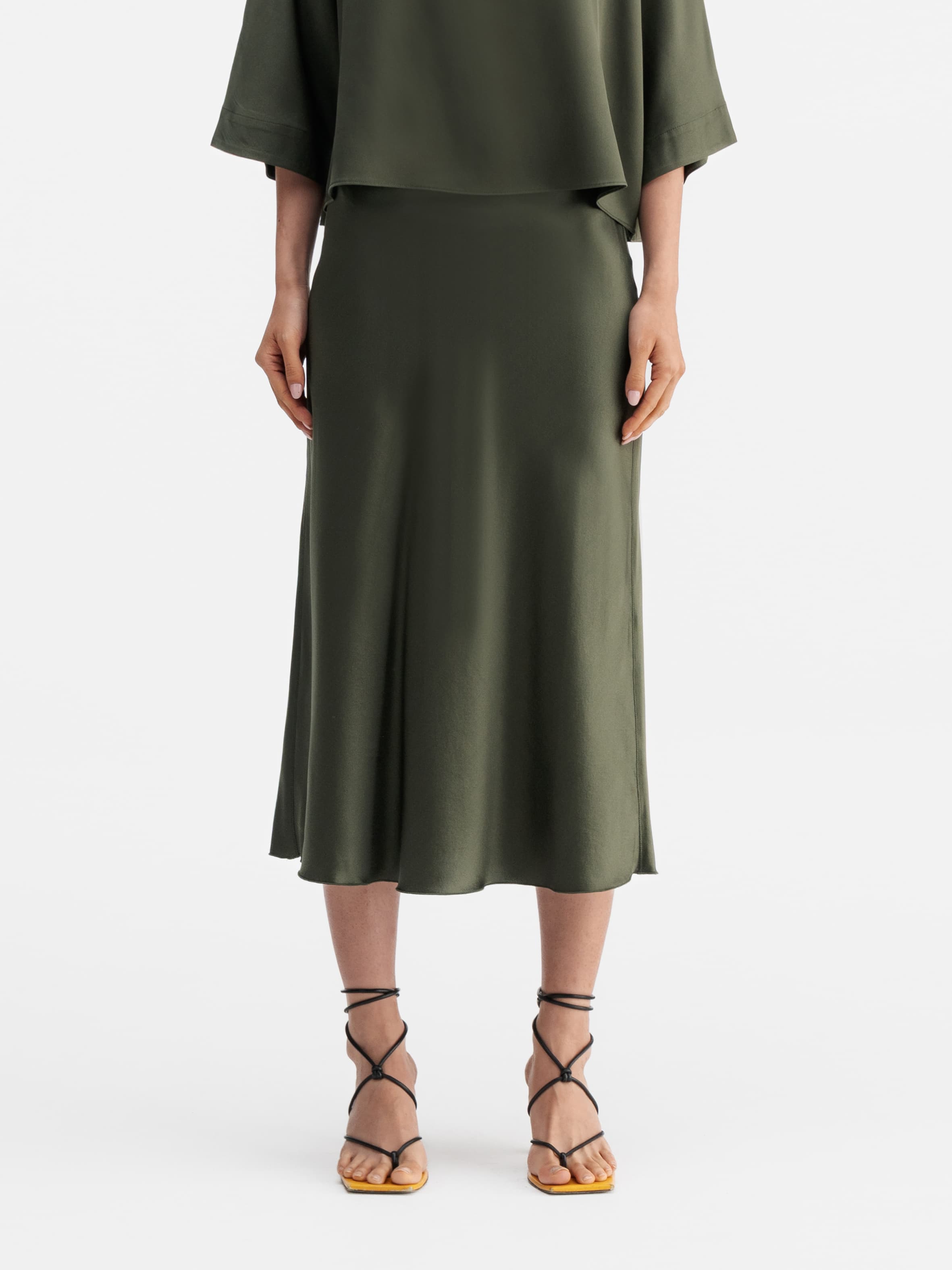 Hana satin silk skirt olive green