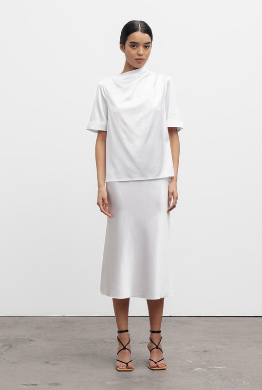 Hana satin silk skirt optic white