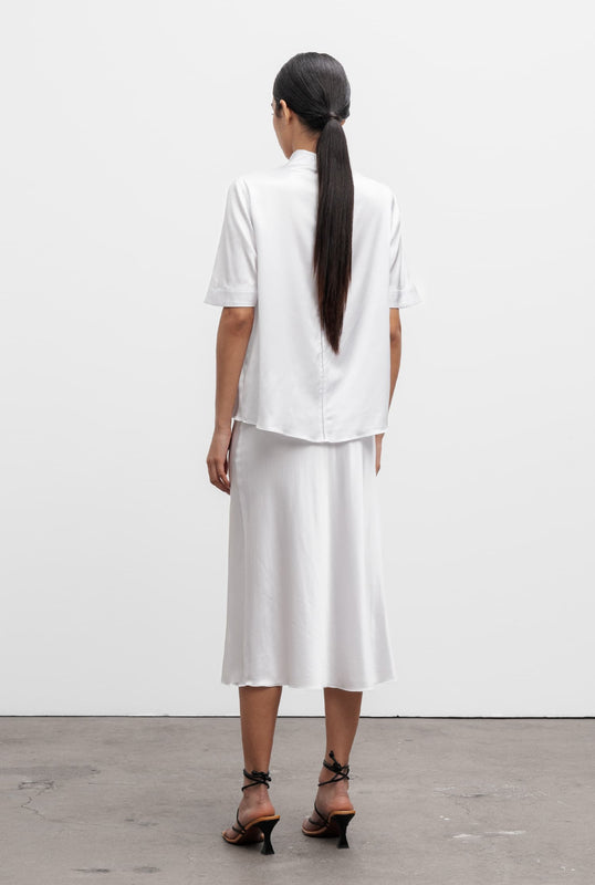 Hana satin silk skirt optic white