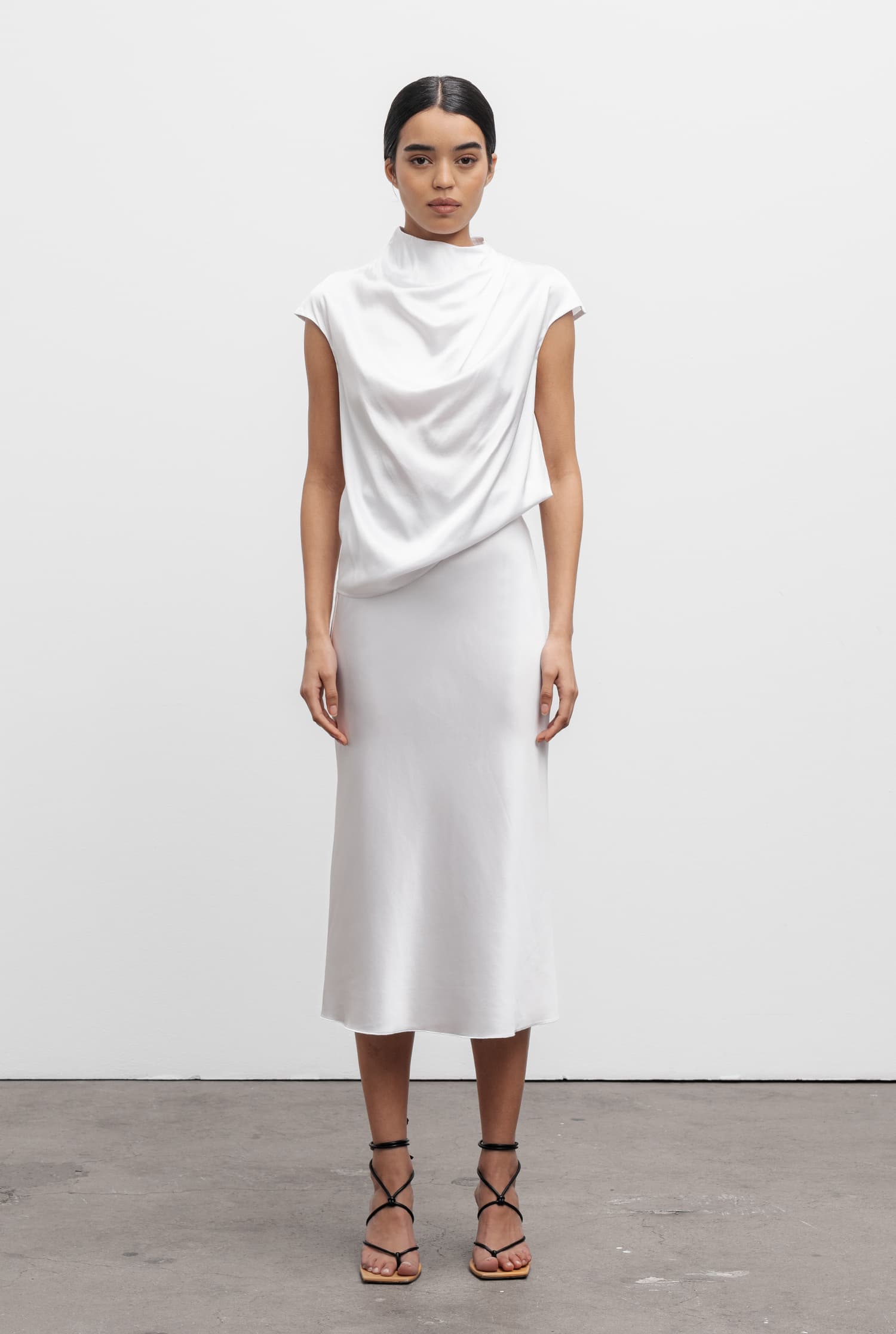 Hana satin silk skirt optic white