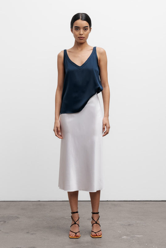 Hana satin silk skirt optic white