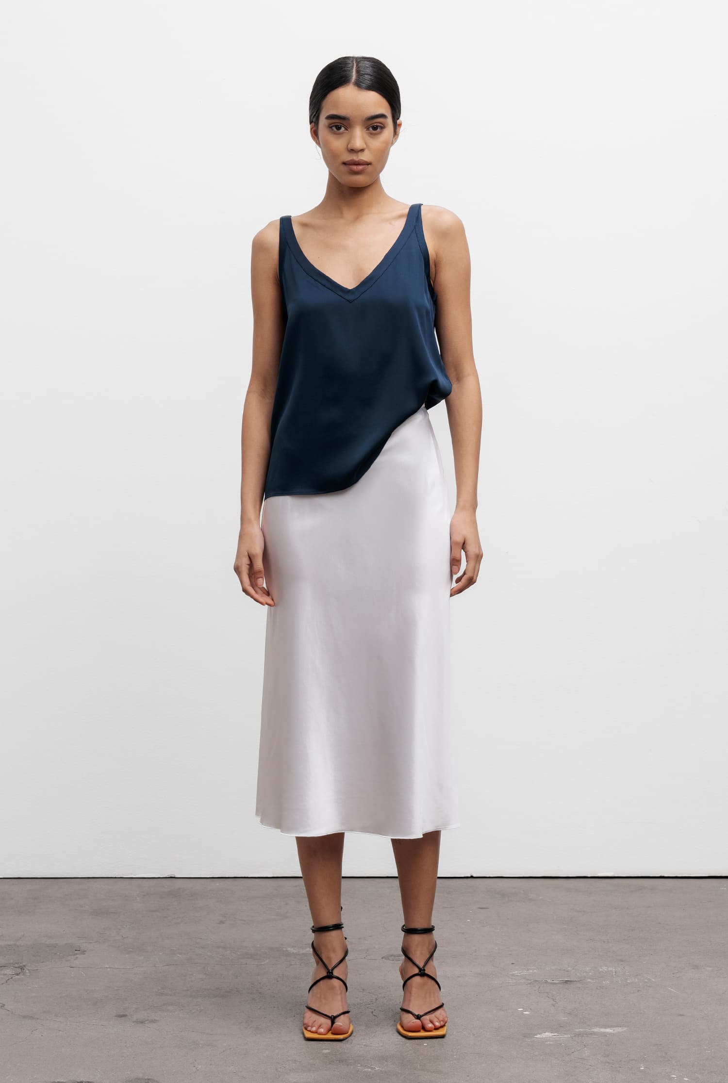 Hana satin silk skirt optic white