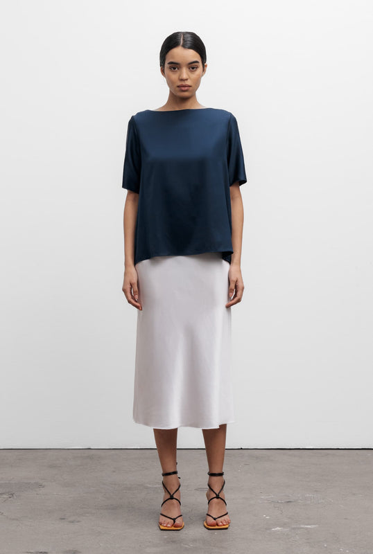 Hana satin silk skirt optic white