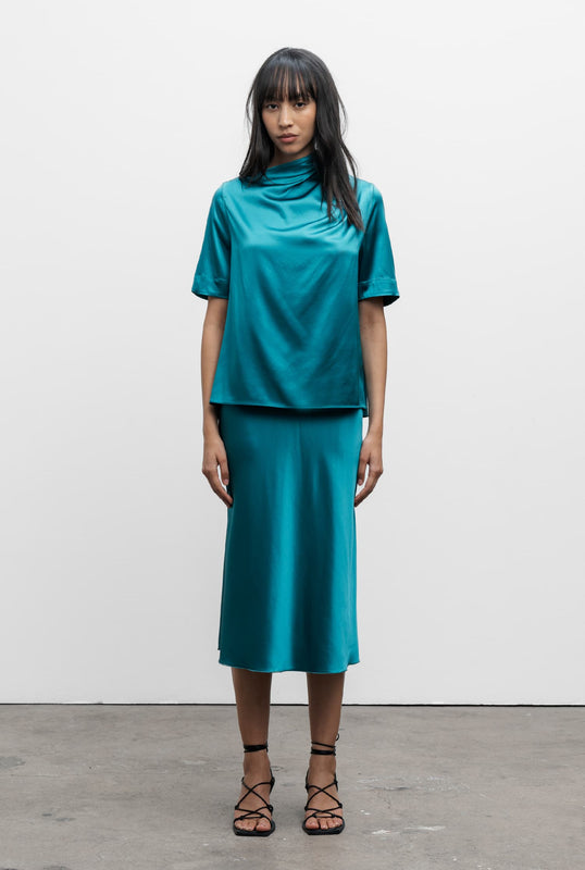 Hana satin silk skirt petrol