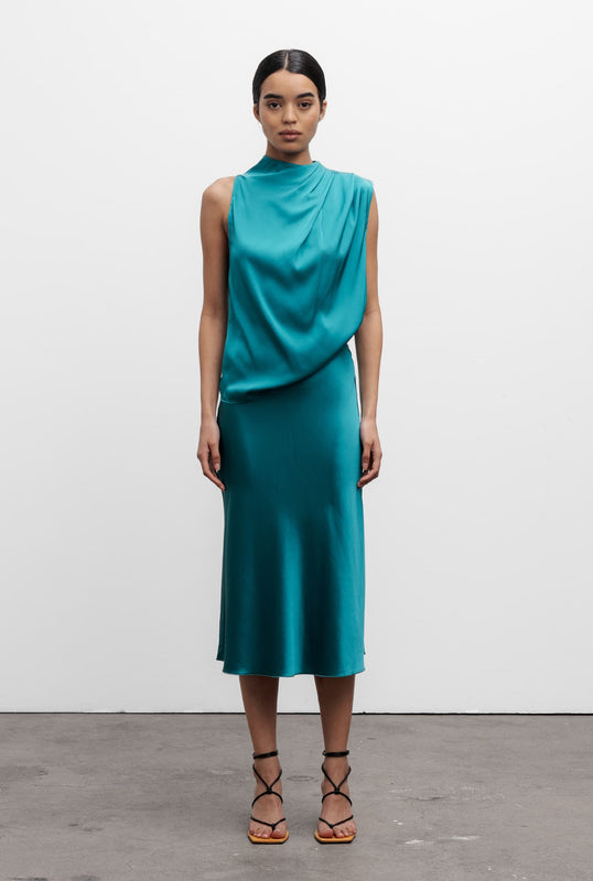 Hana satin silk skirt petrol