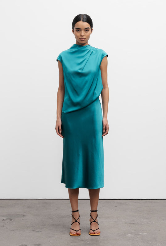 Hana satin silk skirt petrol