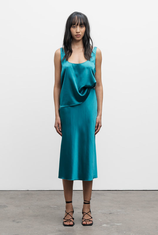 Hana satin silk skirt petrol