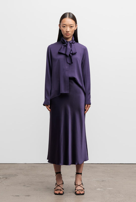 Hana satin silk skirt plum
