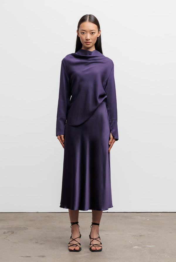 Hana silk satin skirt plum