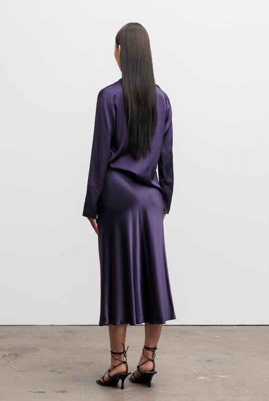 Hana satin silk skirt plum