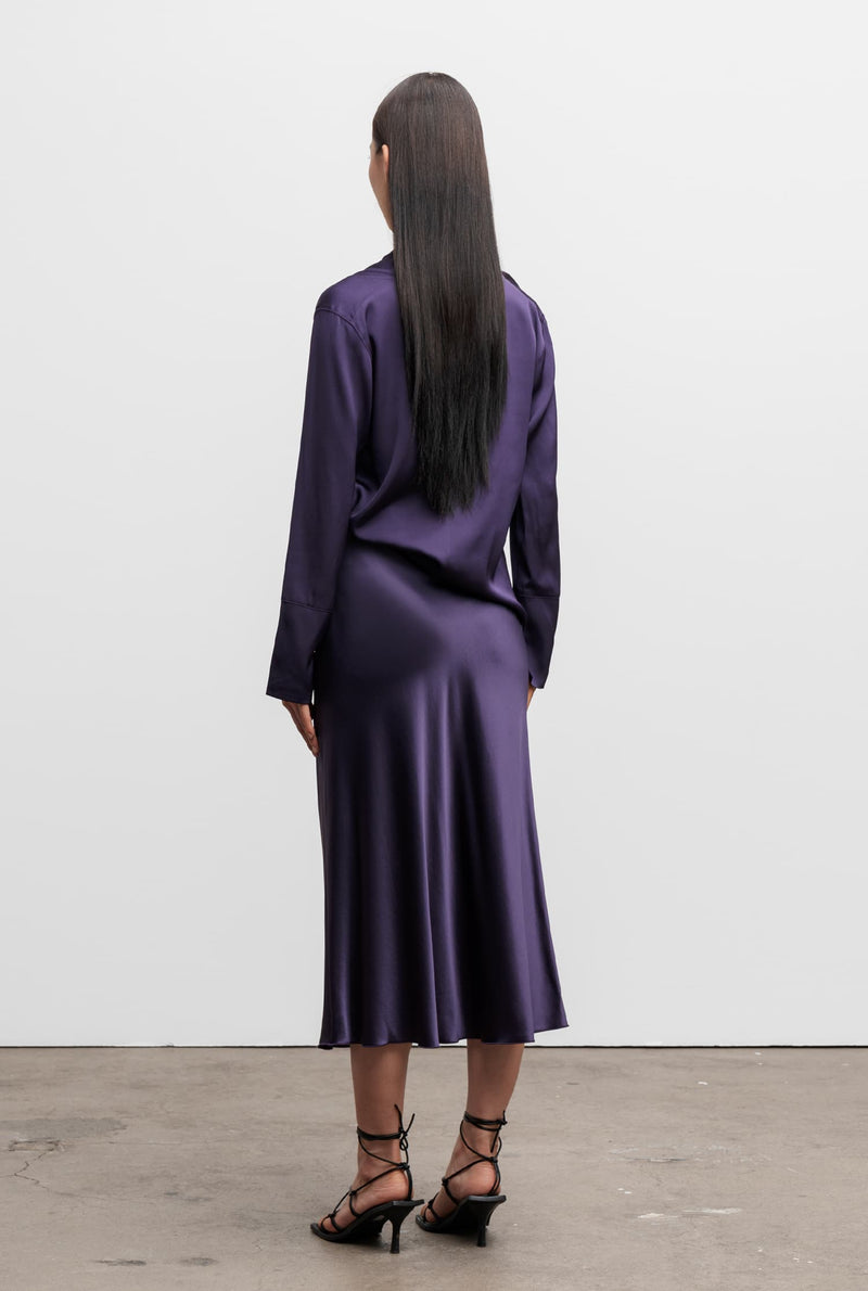 Hana silk satin skirt plum