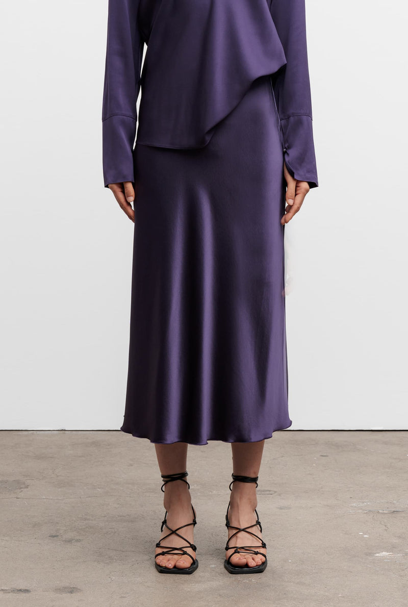 Hana silk satin skirt plum