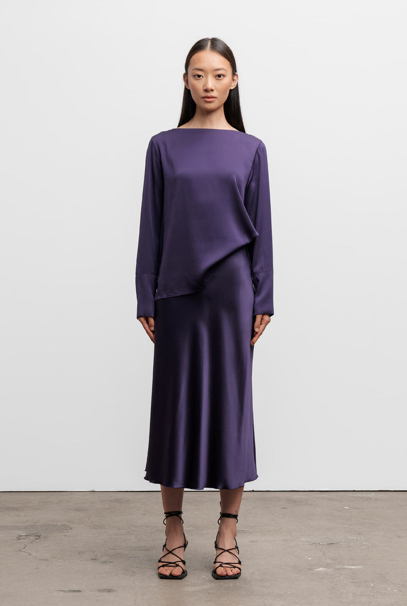 Hana silk satin skirt plum