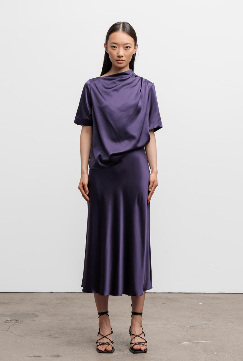 Hana silk satin skirt plum