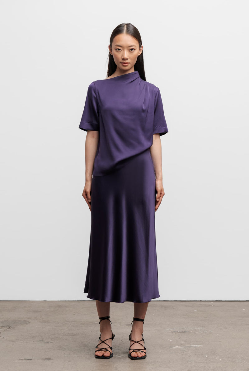 Hana silk satin skirt plum