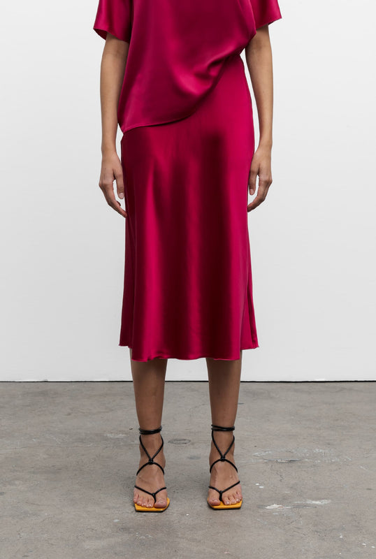 Hana satin silk skirt raspberry