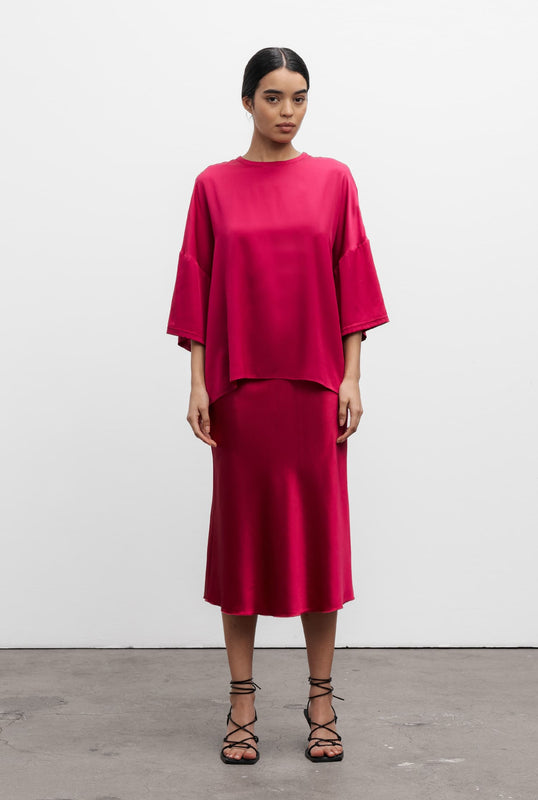 Hana satin silk skirt raspberry