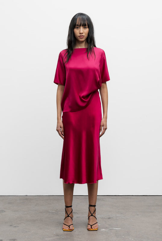 Hana satin silk skirt raspberry