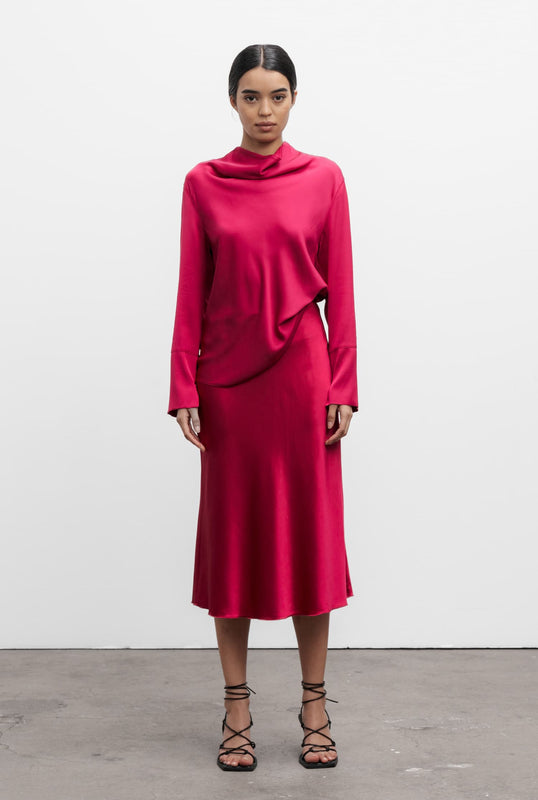 Hana satin silk skirt raspberry