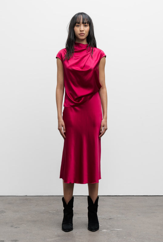 Hana satin silk skirt raspberry