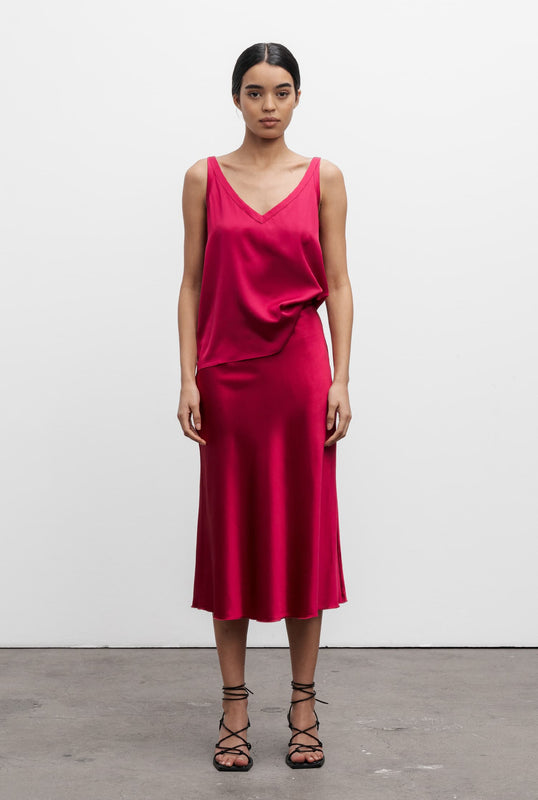 Hana satin silk skirt raspberry
