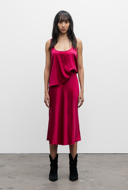 Hana satin silk skirt raspberry
