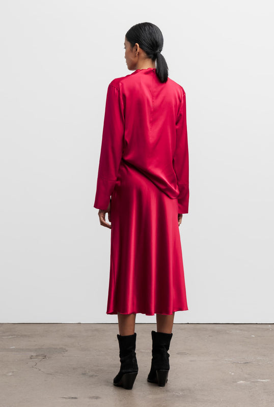 Hana satin silk skirt red