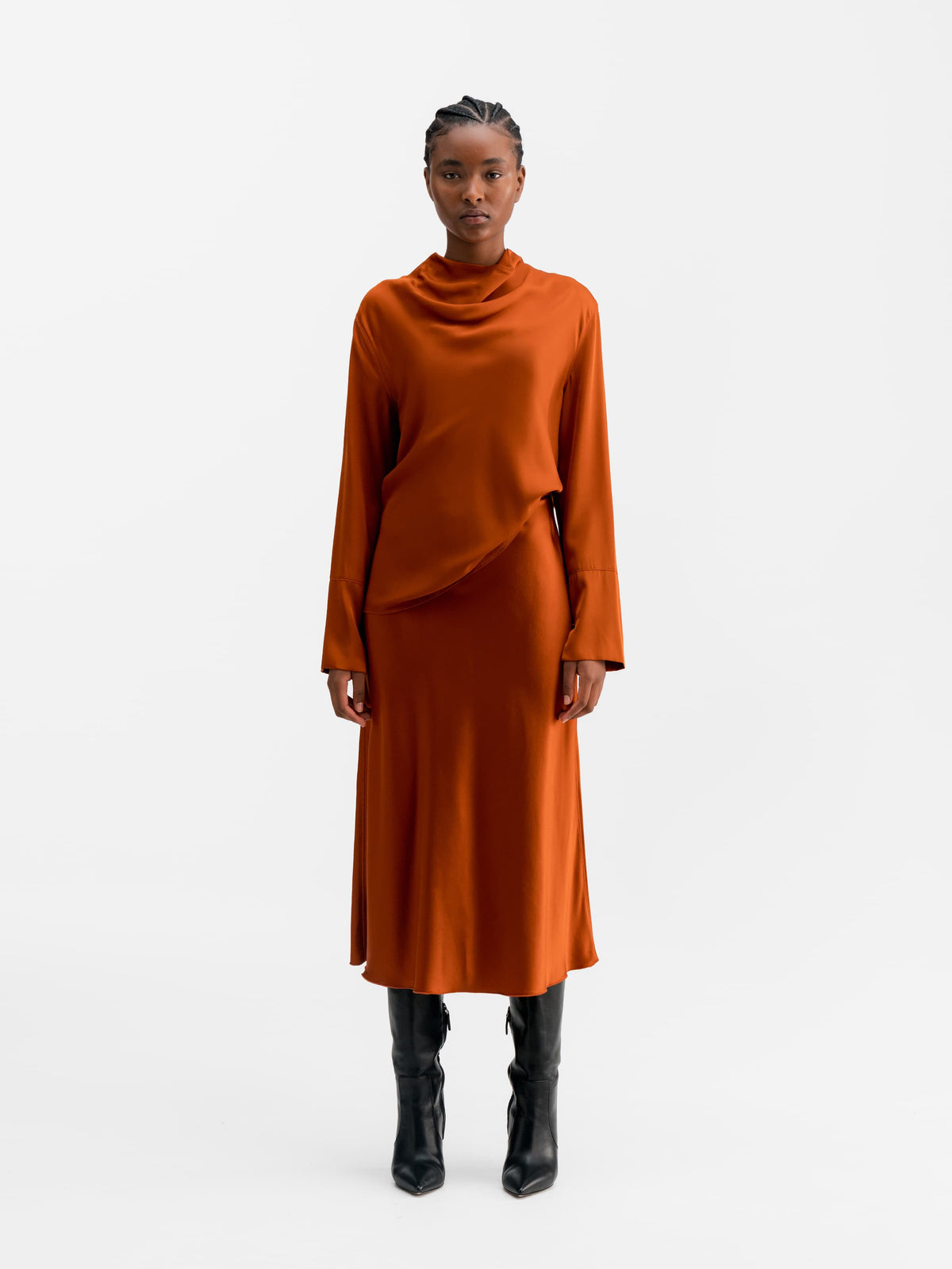 Hana satin silk skirt rust