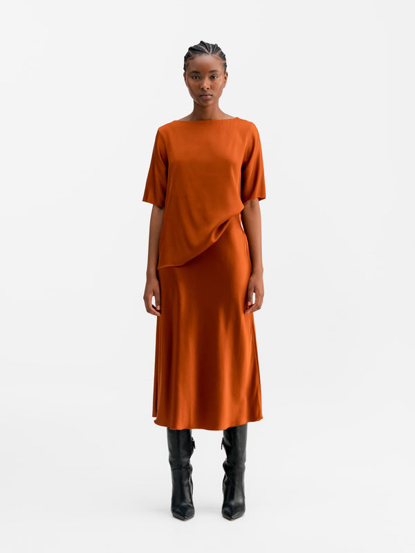 Hana satin silk skirt rust