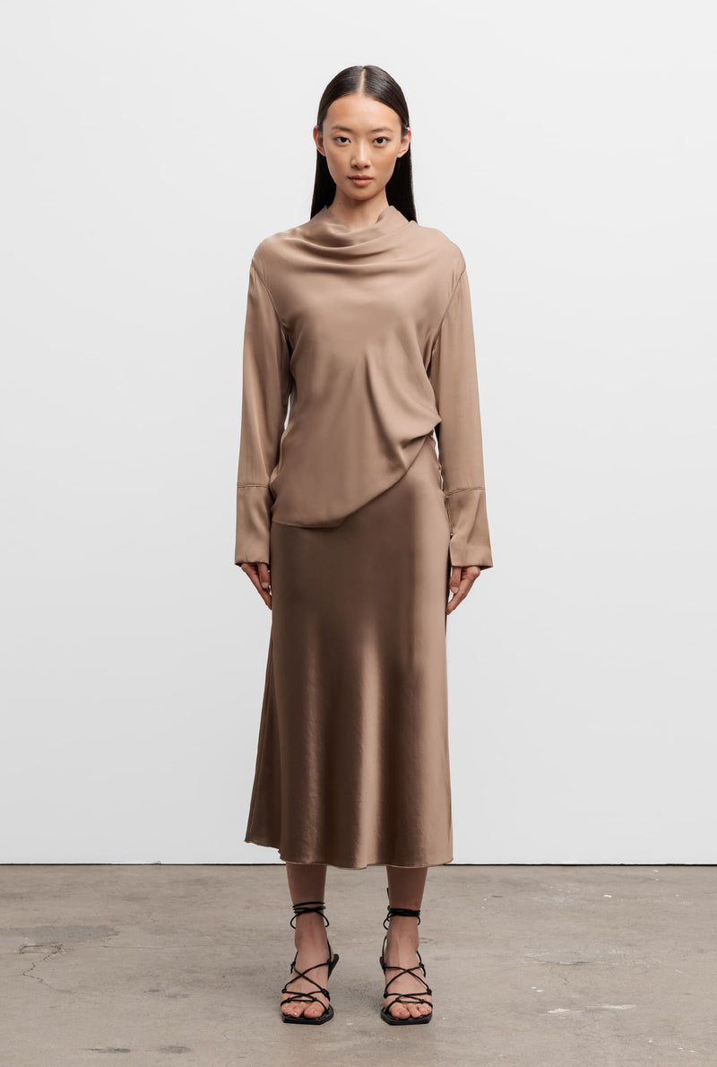 Hana silk satin skirt sand