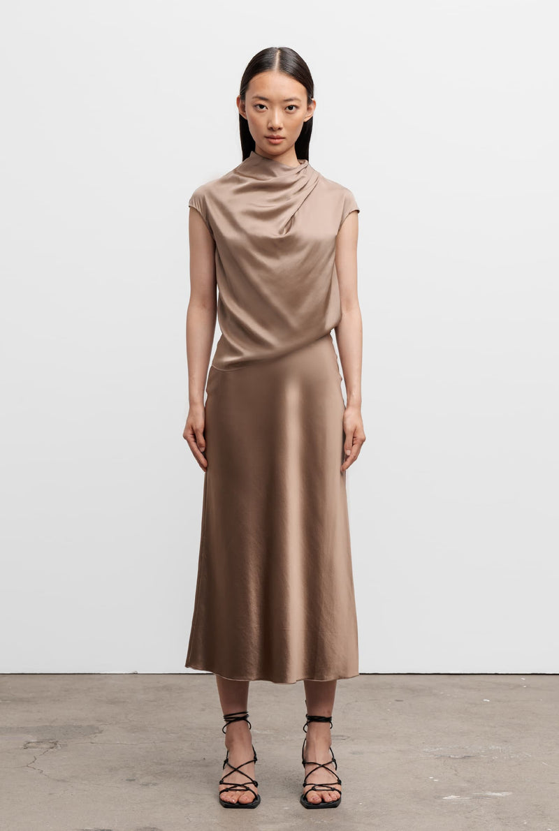 Hana silk satin skirt sand