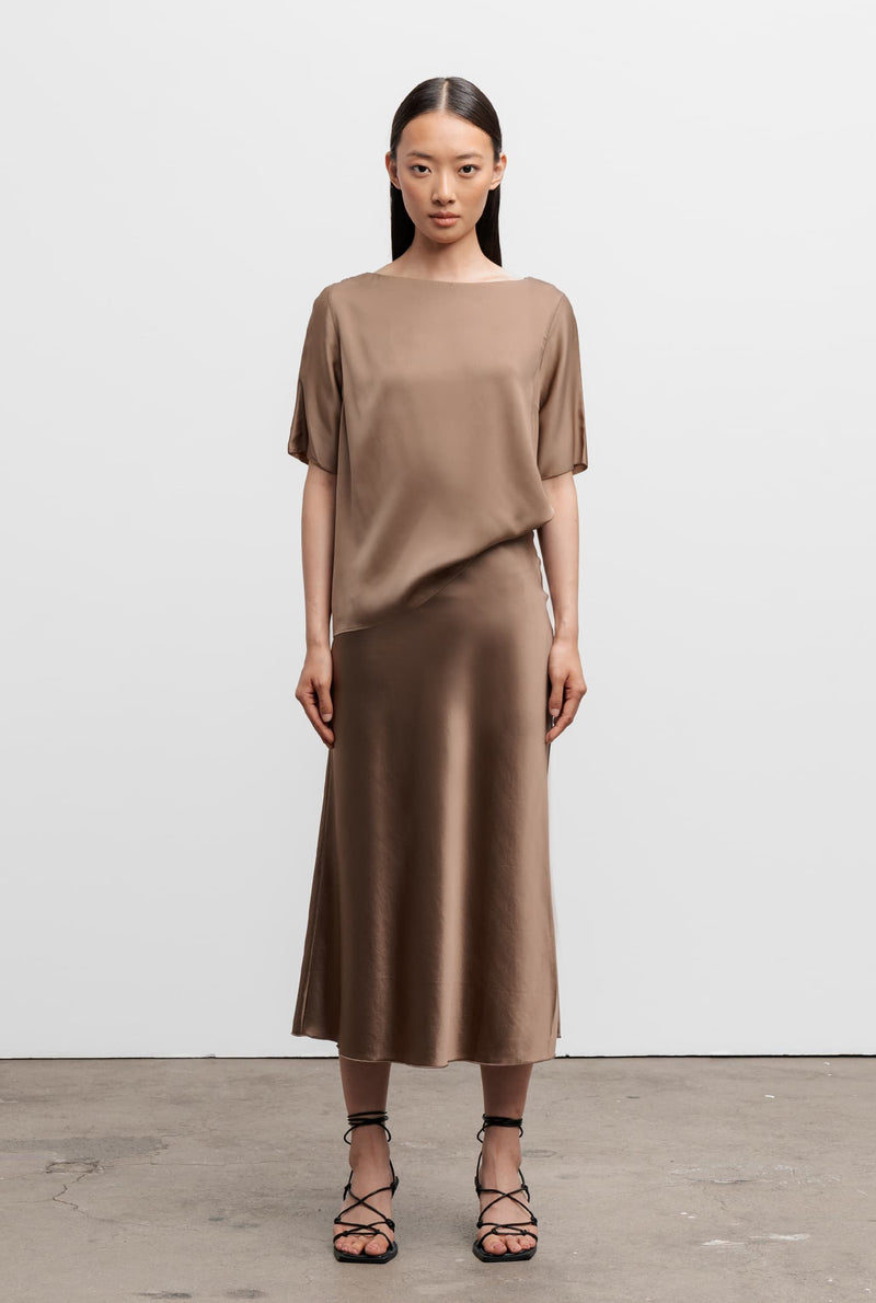 Hana silk satin skirt sand