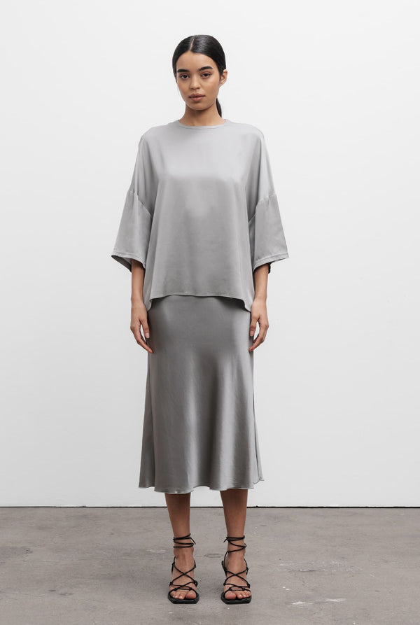 Hana silk satin skirt silver