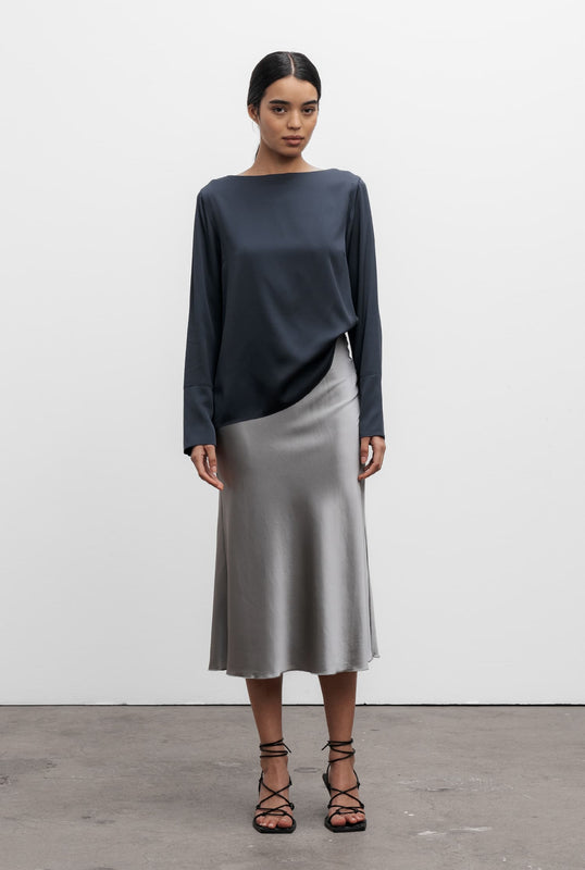 Hana satin silk skirt silver
