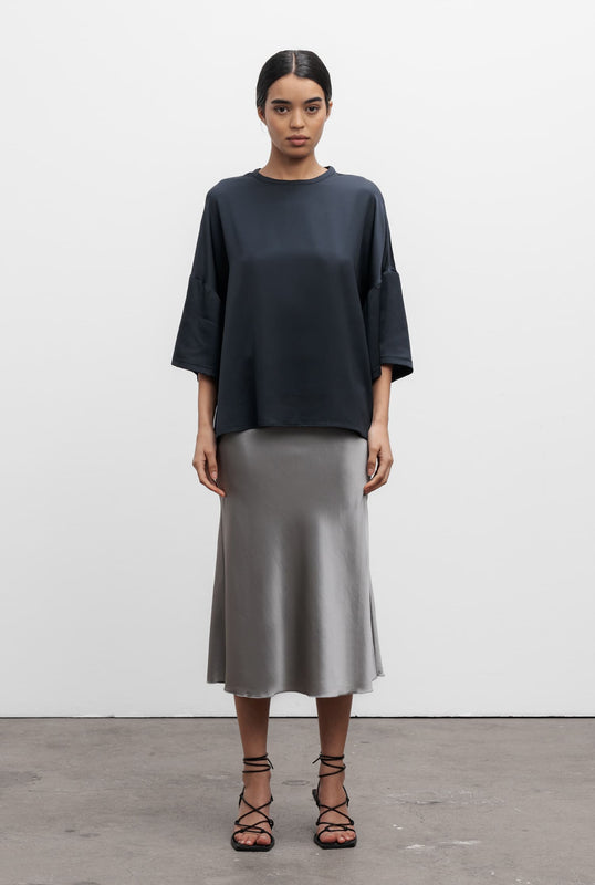 Hana satin silk skirt silver