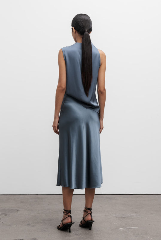 Hana satin silk skirt steel blue
