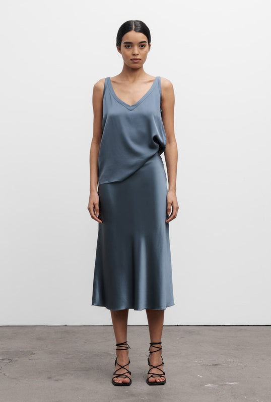 Hana satin silk skirt steel blue