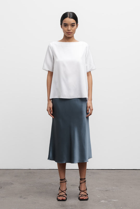 Hana satin silk skirt steel blue