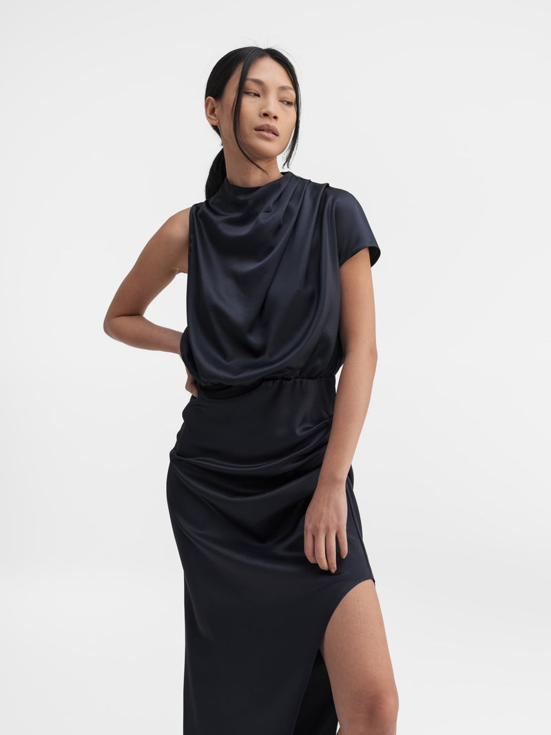 Iris satin dress blue grey