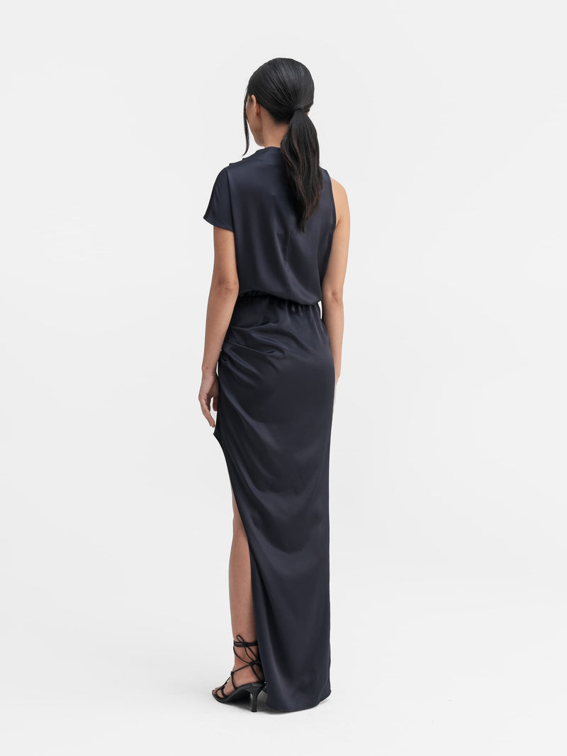 Iris satin dress blue grey