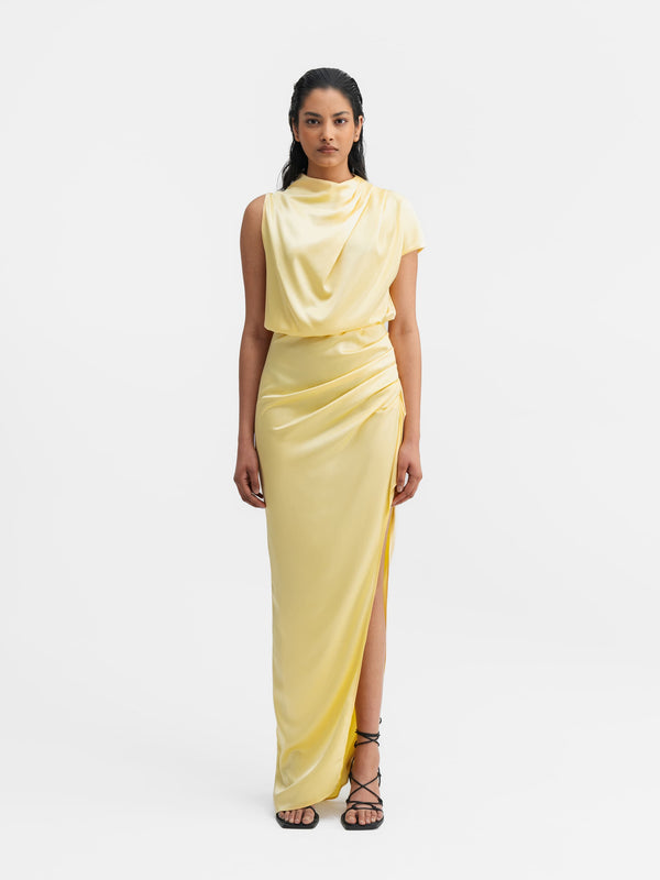 Iris satin dress light yellow