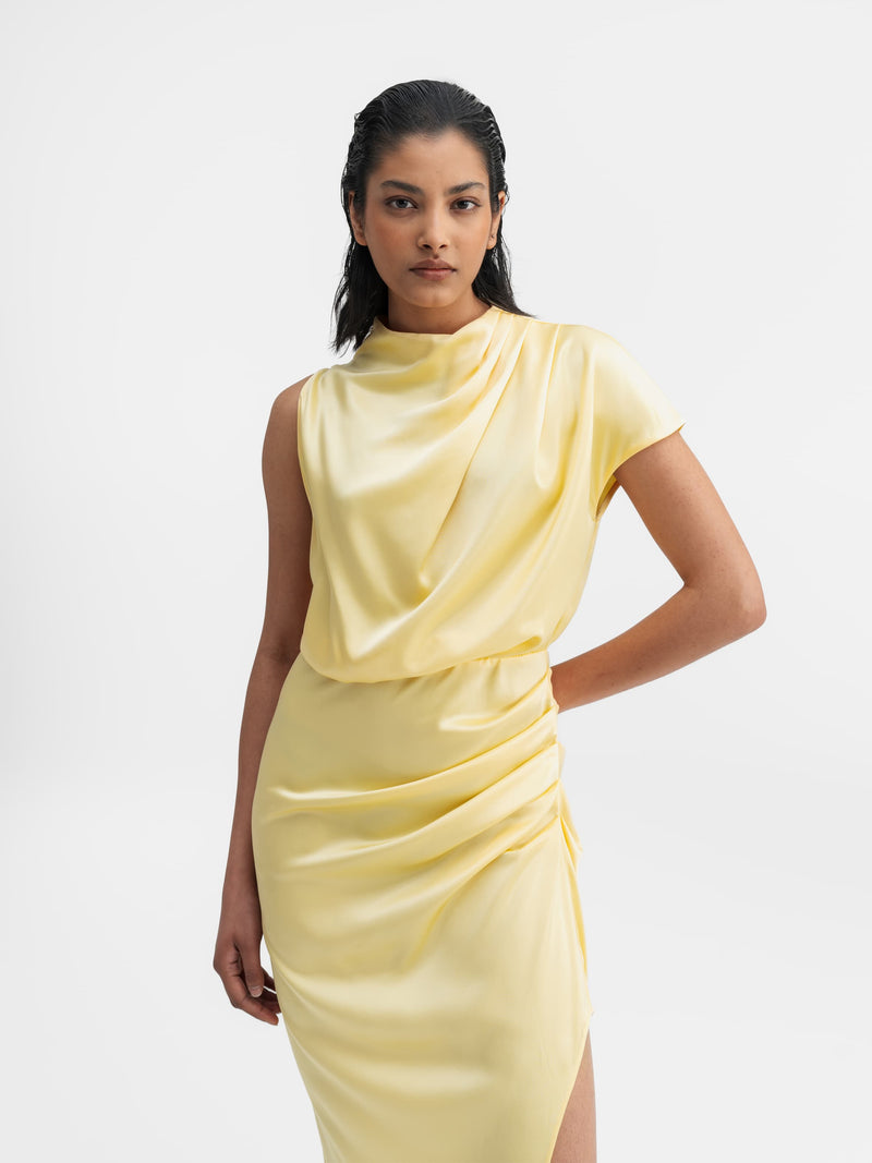 Iris satin dress light yellow