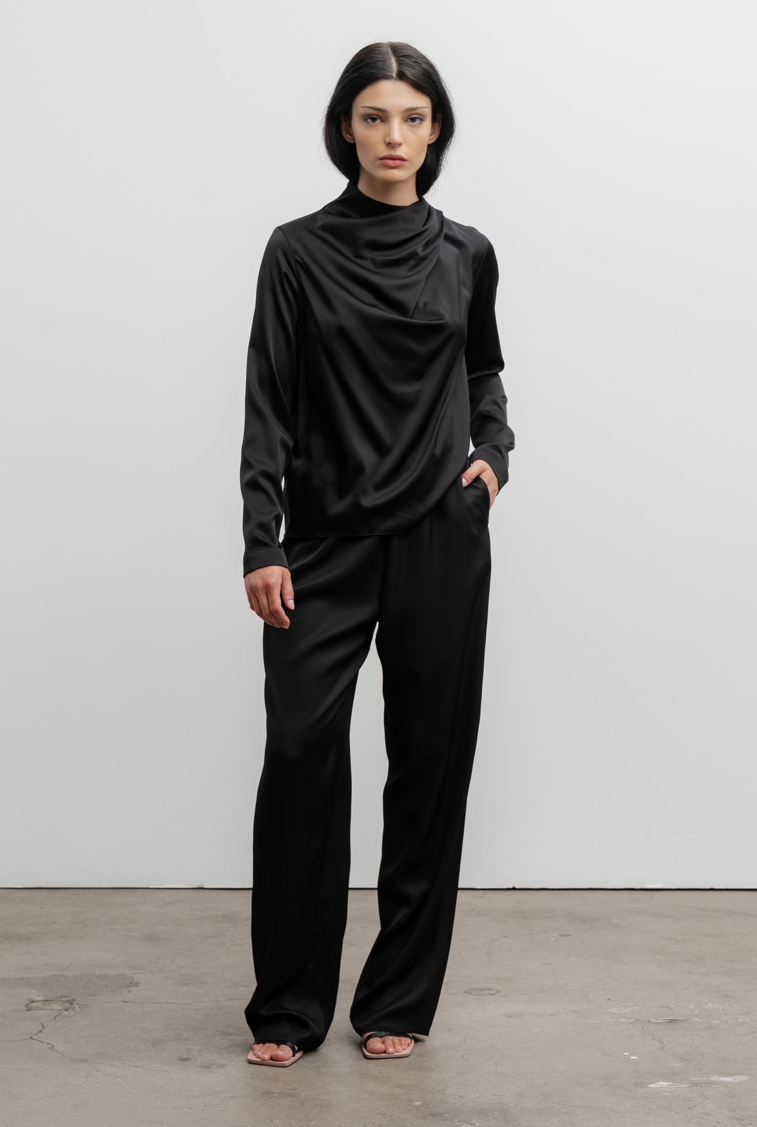 Jade satin blouse black