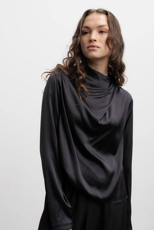 Jade satin blouse black