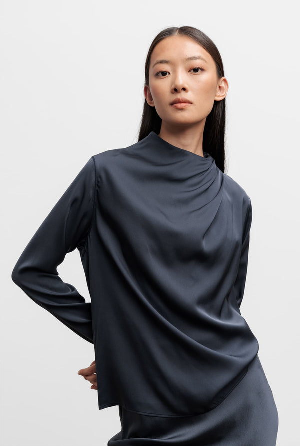 Jade silk blouse blue grey